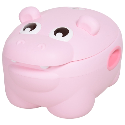 HOMCOM Kindertöpfchen, Kindertoilette, Baby WC mit abnehmbarer Schale, Toilettesitz in Nilpferd Optik, Baby Toilettentrainer für 6-48 Monate, Plastik Rosa 40 x 30 x 23 cm