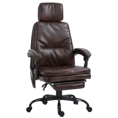Vinsetto Fauteuil de bureau massant avec repose-pieds amovible - 71 x 69 x 120,5-128,5 cm - marron