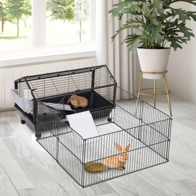 PawHut knaagdierkooi konijnenhok caviakooi klein huisdier met tuin verhoging 88x128,5x56cm