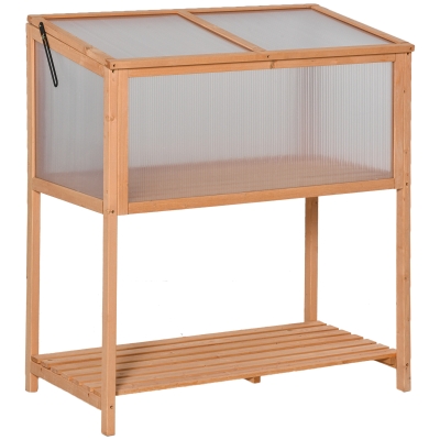 Outsunny Hochbeet aus Holz Frühbeet Gewächstisch Kräuterbeet Pflanzkasten für Garten, Balkon und Terrasse Orange Tannenholz PC-Platte 90 x 51 x 103 cm