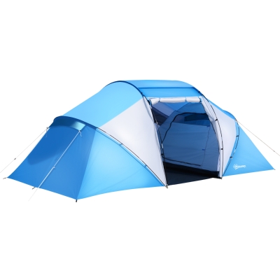 Outsunny Campingzelt Familienzelt Tunnelzelt mit 2 Schlafkabinen 4-6 Personen Blau L460 x B230 x H178cm