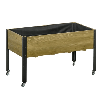 Outsunny Hochbeet mit Rädern Pflanztisch Blumenkasten mit Abfluss Massivholz Vliesstoff Hellbraun 120 x 60 x 72 cm