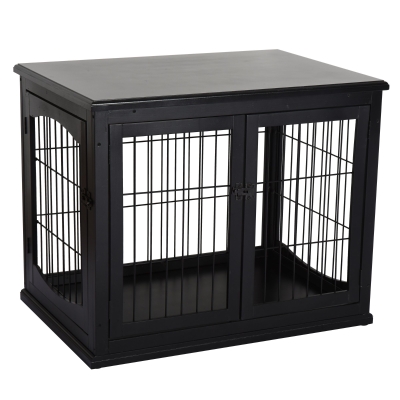PawHut® Hundekäfig für Zuhause 2 Türen Tierkäfig Haustier MDF Metall Schwarz