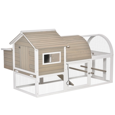 PawHut Hühnerstall Hühnerkäfig Hühnervoliere für 2-4 Hühner Nistkasten mit Haupthaus Nistkasten Auslauf Laufstall wetterbeständig Tannenholz Grau 167,5x109x100 cm