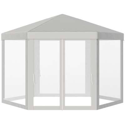 Outsunny Pavillon Gartenpavillon mit Moskitonetz Partyzelt Gartenzelt Festzelt Zelt 6-eckig Polyester+Metall Grau 197x250x250cm