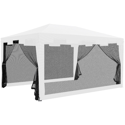 Outsunny Pavillon Partyzelt Gartenpavillon Gartenzelt Festzelt mit Seitenwänden Metall PE Weiß + Schwarz 4 x 3 m