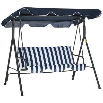 Outsunny Hollywoodschaukel Gartenschaukel Schaukelbank 3-Sitzer mit Dach Stahl Blau+Weiß 172 x 110 x 153 cm