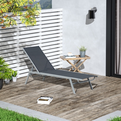 Leżak ogrodowy Outsunny, leżak relaksacyjny, 5-stopniowe oparcie, metal, 170 x 58 x 97 cm