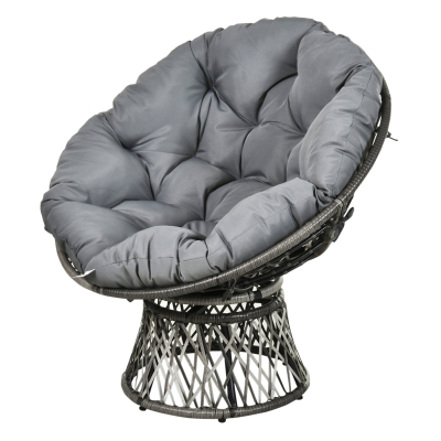 Outsunny Papasan fauteuil met bekleding rieten fauteuil 360 graden rotan grijs