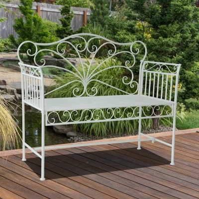 Tuinbank zitbank bloemenbank parkbank tuinmeubilair 2-zits metaal wit