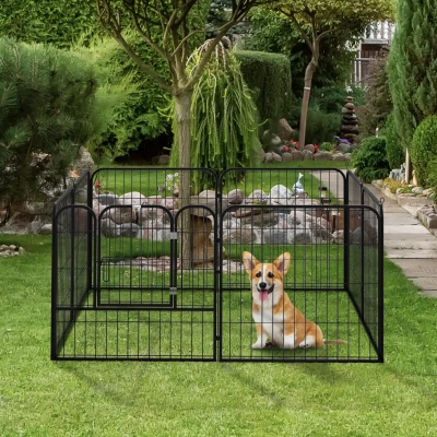 PawHut puppy-uitloop buitenverblijf box voor huisdieren box hondenverblijf aanpasbare vorm met deur metaal 79 x 79 cm zwart
