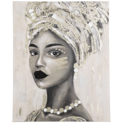 HOMCOM Gemälde 'Junge afrikanische Frau' mit Kieferholzrahmen 100 x 80 x 2,8 cm