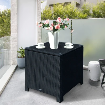 Outsunny Wicker Side Table Rattan Black with Foot Pads