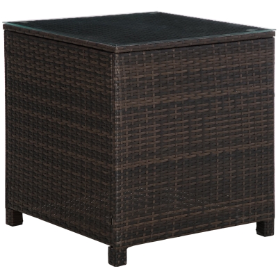 Outsunny Rattan Side Table Patio Tempered Glass Brown