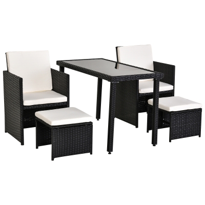 Outsunny 4-Seater Rattan Set-Black/Creamy White