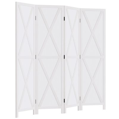 HOMCOM Biombo de 4 Paineis Separador de Ambientes Dobrável 182x170cm Divisória para Espaços de Madeira Decoração Elegante para Dormitório Sala de Estar Branco