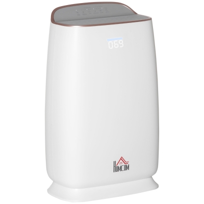 HOMCOM Purificador de Ar com Filtro HEPA de 3 Capas CADR 220 m³/h até 28 m³ Purificador de Ar com Ecrã LED 4 Velocidades Temporizador Modo Noturno e Silencioso 30x17x53cm Branco