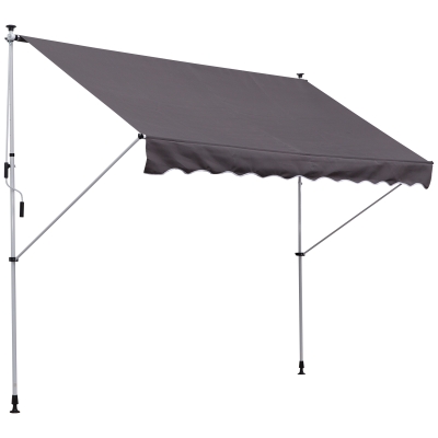 Outsunny Store banne Manuel rétractable Auvent Téléscopique sans Perçage 3L x 1,5l m Inclinaison et Hauteur réglable Installation Rapide métal alu Polyester Anti-UV Gris