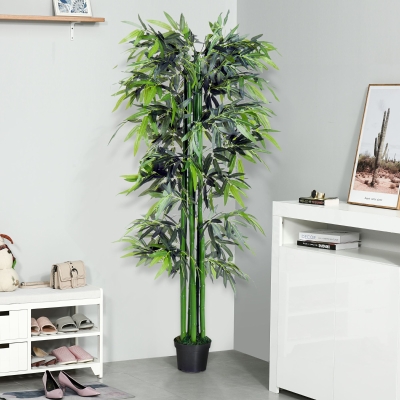 Outsunny 6ft Artificial Bamboo Tree Plant Greenary in A Pot for Home Office Planter 1.8M