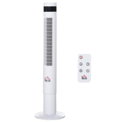 HOMCOM Ventilador de Torre con 3 Modos 3 Velocidades Pantalla LED 12H Temporizador Oscilante de 85° con Mando a Distancia Hogar Oficina Alto 110 cm Blanco