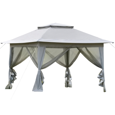 Outsunny Faltpavillon Pop-Up-Zelt Gartenpavillon inkl. Rollentasche Stahl+Oxford+Mesh Grau 3,64x3,64x2,94m