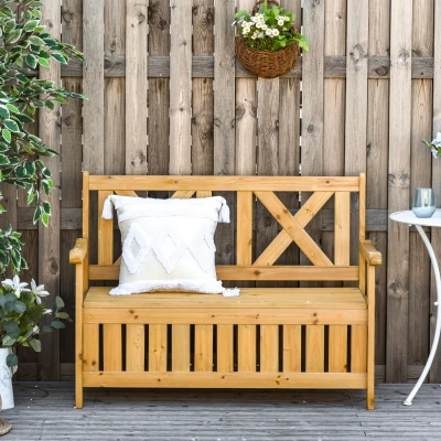 Outsunny 2-Seater Storage Bench Wood Outdoor Patio