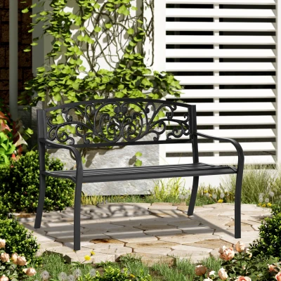 Outsunny 2-Seater Garden Bench Steel Black