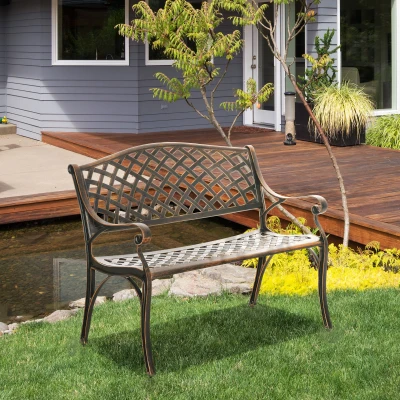 Outsunny Aluminium Garden Bench Bronze 2-Seater Loveseat