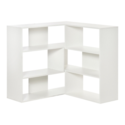 HOMCOM Bücherregal Eck-Bücherregal L-Form Standregal mit 6 Fächern Dekoregal Eckregal Medienregal 360° drehbar modern für Wohnzimmer Schlafzimmer Büro Weiß 189,5 x 30 x 89 cm