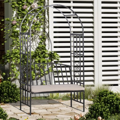 Outsunny Metal Frame Bench with Arch Grey 114x60x206cm