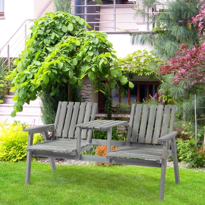 Outsunny 2-Seater Garden Bench Steel Grey Loveseat