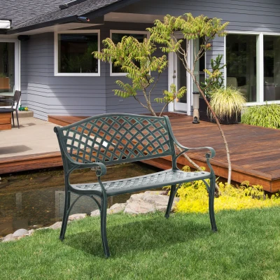 Outsunny Cast Aluminium 2-Seater Garden Bench Verdigris