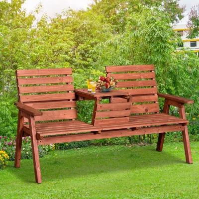 Outsunny Fir Wood 2-3 Seater Convertible Garden Bench Wood Tone