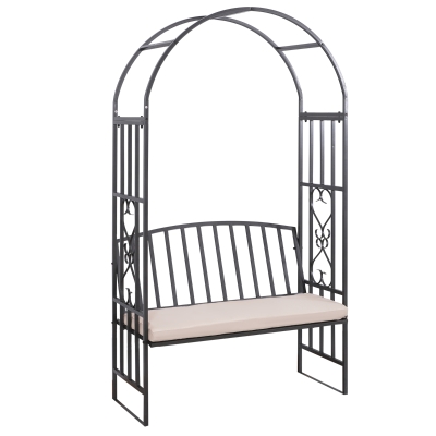 Outsunny Metal Frame Bench W/Arch, 114Lx60Wx206H cm-Grey