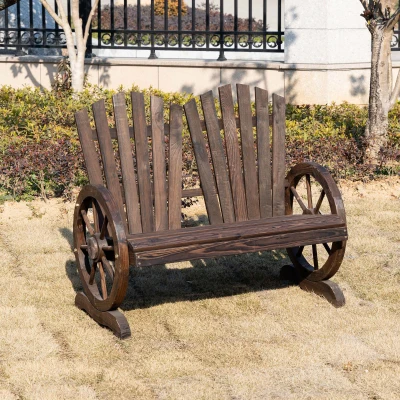 Outsunny Fir Logs Love Seat Natural Wood Grain