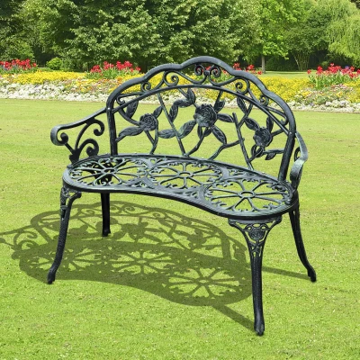 Outsunny Garden Bench Cast Aluminium Antique Green