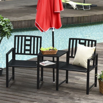 Outsunny 2 Seat Garden Bench Loveseat with Coffee Table