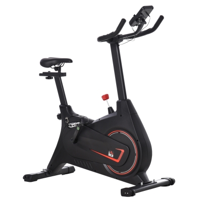 HOMCOM Vélo d'appartement ergomètre vélo de biking résistance magnétique selle réglable 2 roulettes de déplacement écran LCD acier rouge noir