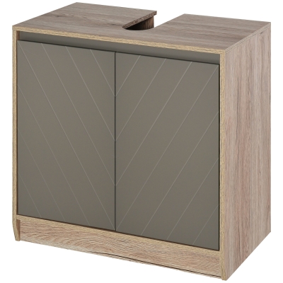 HOMCOM Meuble salle de bain sous Lavabo - meuble sous-vasque - placard 2 portes avec étagère - dim. 60L x 30l x 59,8H cm - panneaux particules chêne clair gris