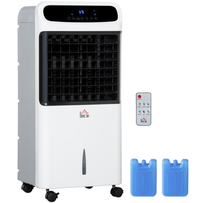 HOMCOM Rafraîchisseur d'air mobile 4 en 1 ventilateur et humidificateur 3 modes, 3 vitesses avec télécommande, minuterie et oscillant idéal pièces 35 m² max. fonction d'anion blanc noir