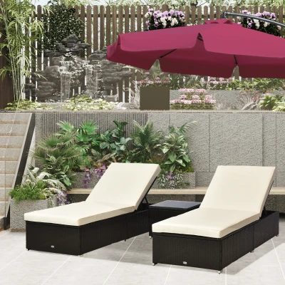 Outsunny 2-Seater Rattan Lounger Set Deep Coffee/Cream