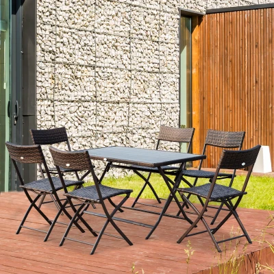 Set Mobilier Rattan Masa de Pranz cu 6 Scaune, Maro
