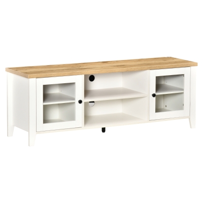 HOMCOM Meuble banc TV rangement avec 2 portes et 2 niches 140 x 39,5 x 50 cm - passe-câbles - en MDF - blanc