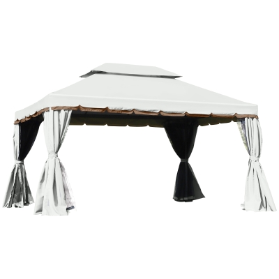 Outsunny Tonnelle barnum pavillon de jardin style colonial double toit toile moustiquaires et toiles amovibles 3,9L x 2,9l x 2,8H m crème