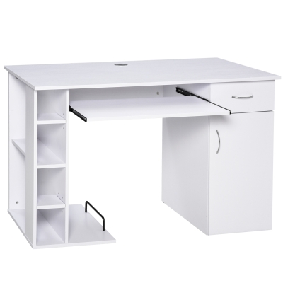 HOMCOM Scrivania per PC Ergonomica con Mensole e Piano Tastiera Estraibile Bianca