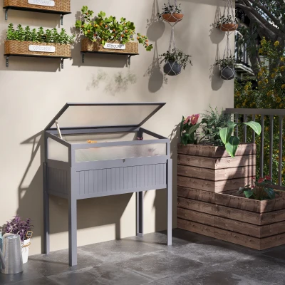 Outsunny Raised Garden Bed 2-IN-1 Wood Cold Frame Greenhouse with Elevated Garden Box, Openable Top for Flowers, Vegetables, Plants, Grey