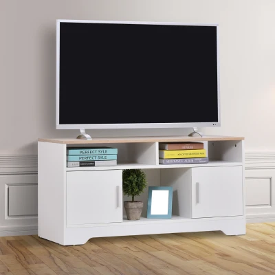 HOMCOM TV Stand Cabinet for TVs up to 50", TV Table Unit with Storage, Open Shelves and Cable Management, Modern TV Console for Living Room Bedroom, White