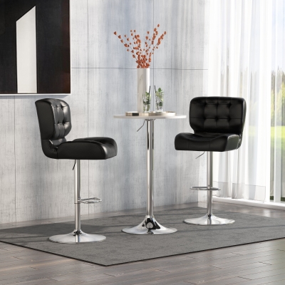HOMCOM Set Of 2 PU Leather Racing-Style Bar Stools Chairs Dining Seats Adjustable Height Swivel w/ Footrest for Kitchen Counter Home Bar Black