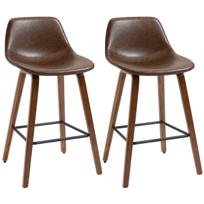 HOMCOM Counter Height Bar stools Set of 2 Mid-Back PU with Wood Legs, Brown