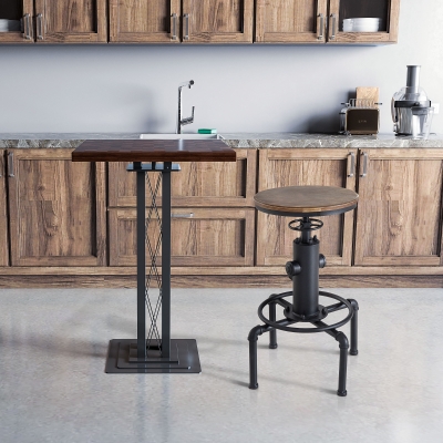 HOMCOM Vintage Industrial Bar Stool Height Adjustable Swivel Kitchen Dining Stool Chair Round Natural Pinewood Seat Metal Footrest (Type F)